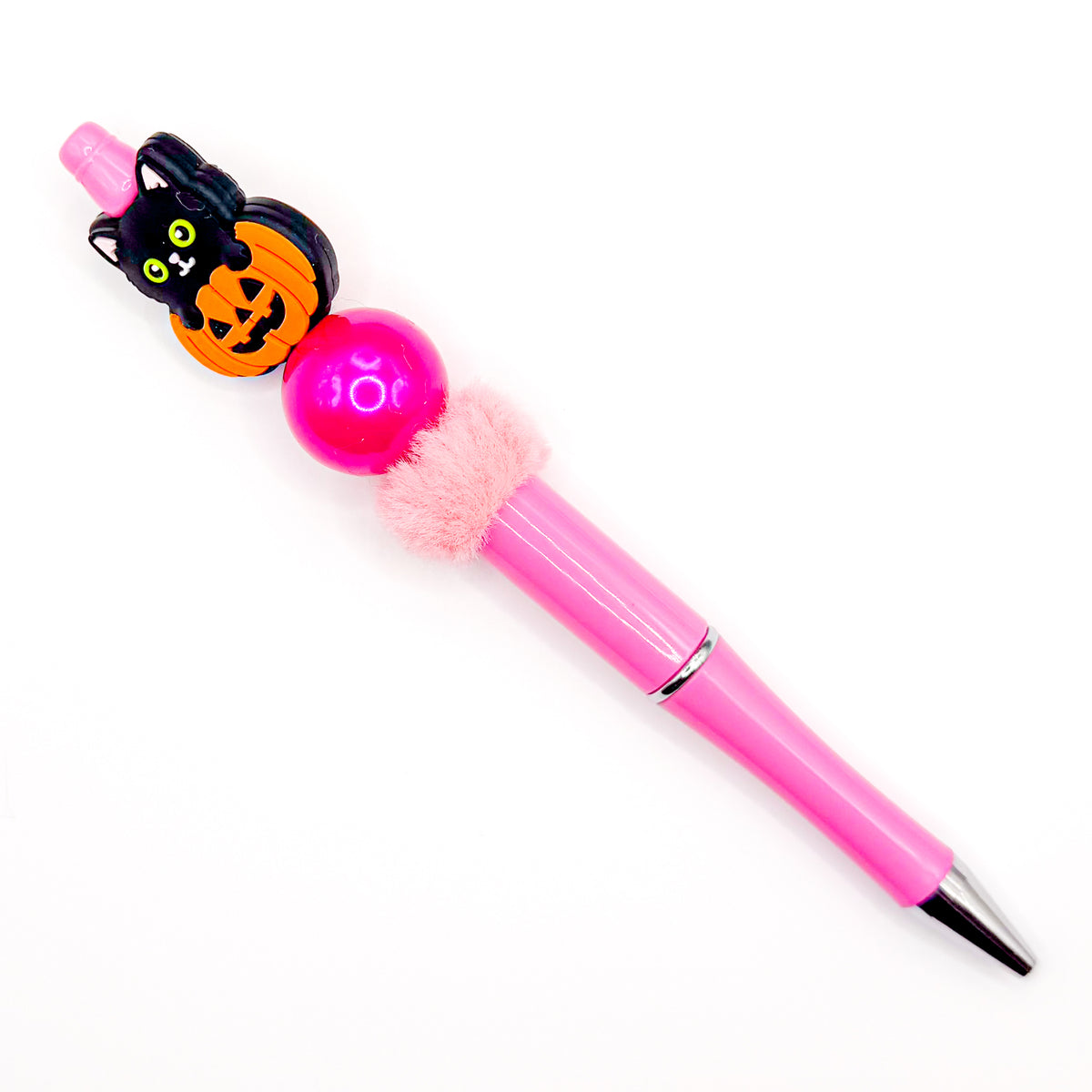 Bright Pink Halloween Cat Charm Pen