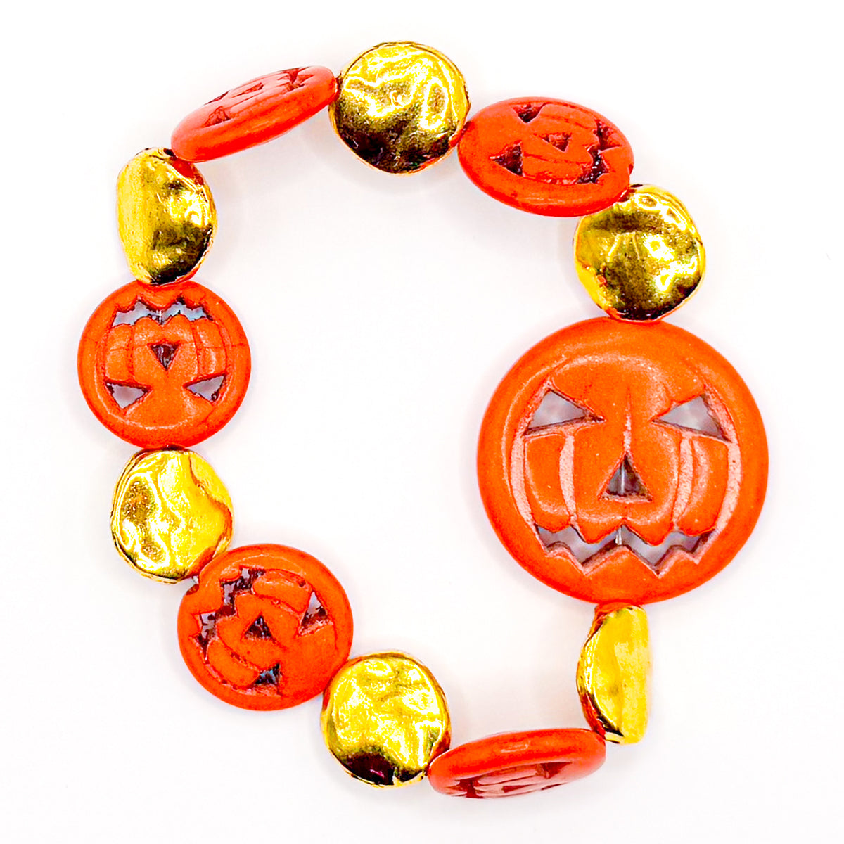 Classy Gold and Orange Pumpkin Glass Beaded Bracelet