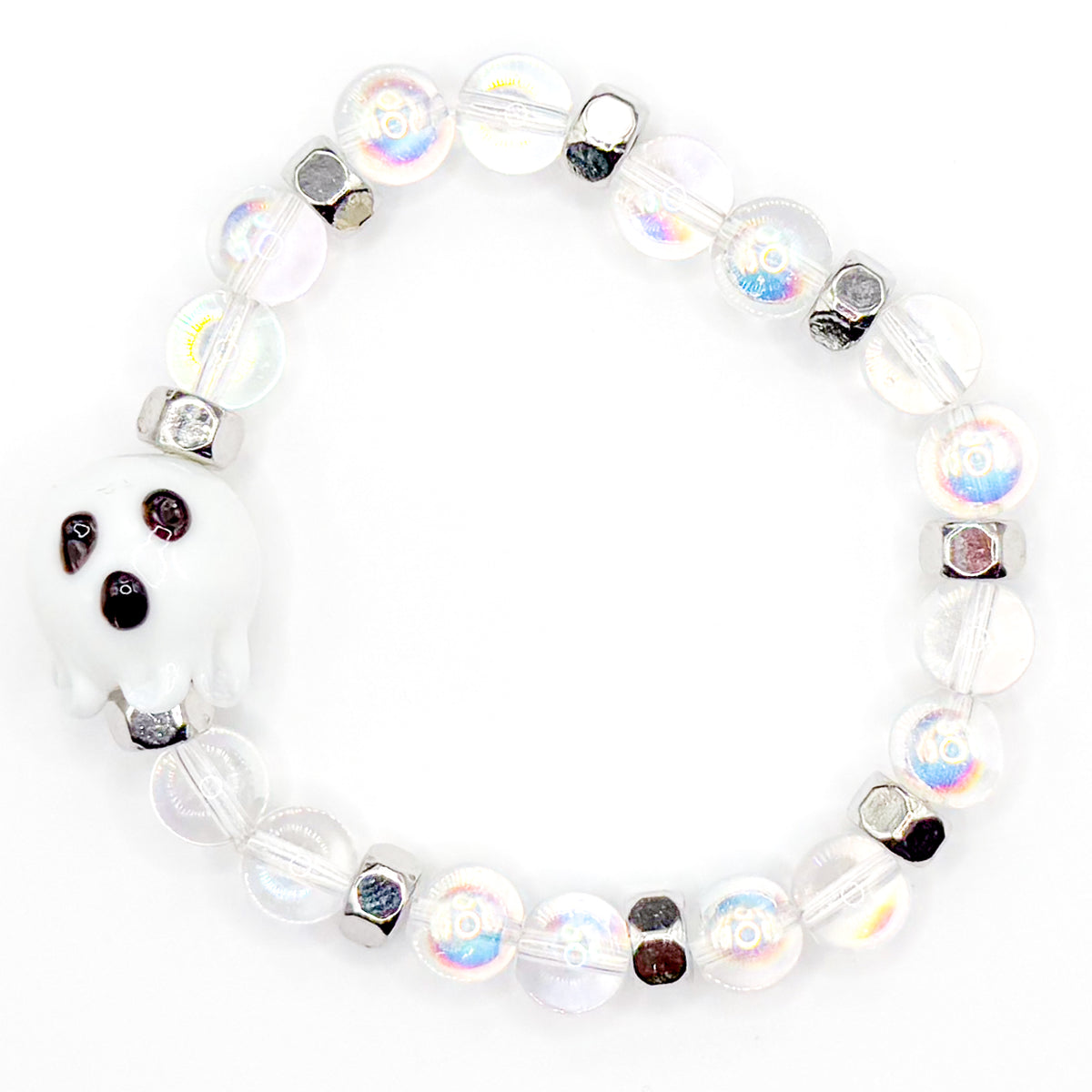Spooky Ghost Halloween Glass Beaded Bracelet