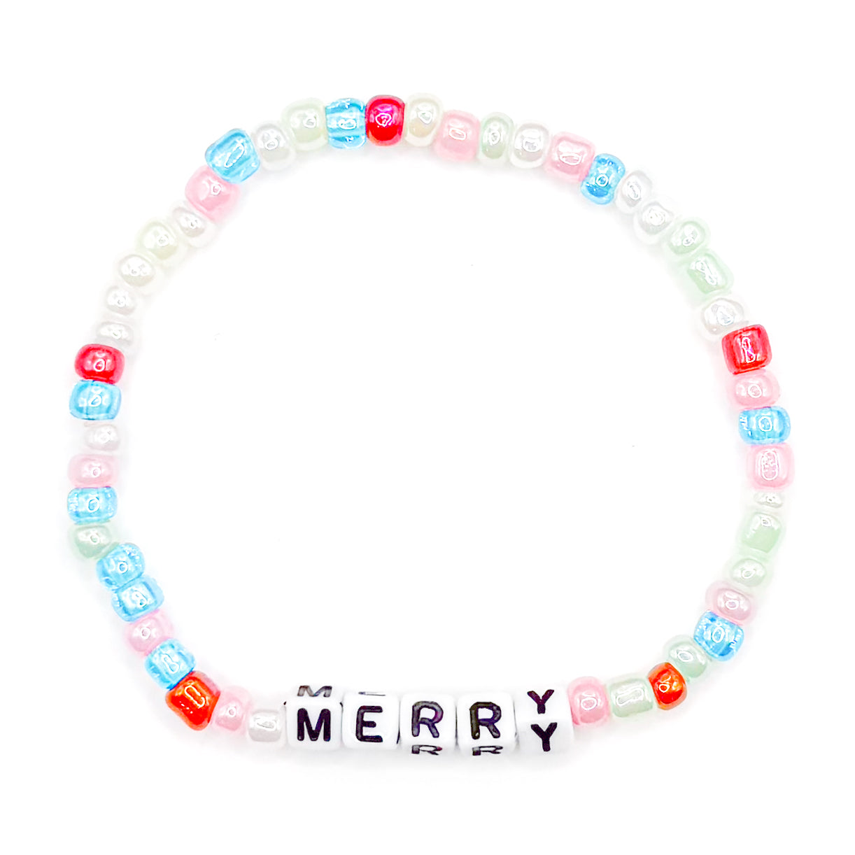 "Merry" Holiday Pastel Seed Beaded Bracelet