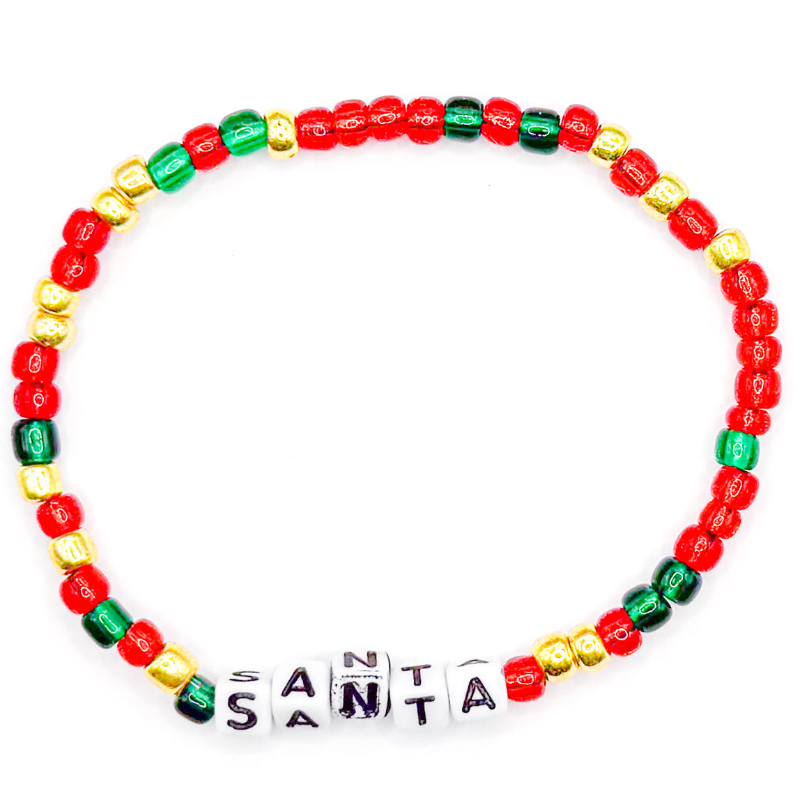 "Santa" Pastel Holiday Seed Beaded Bracelet