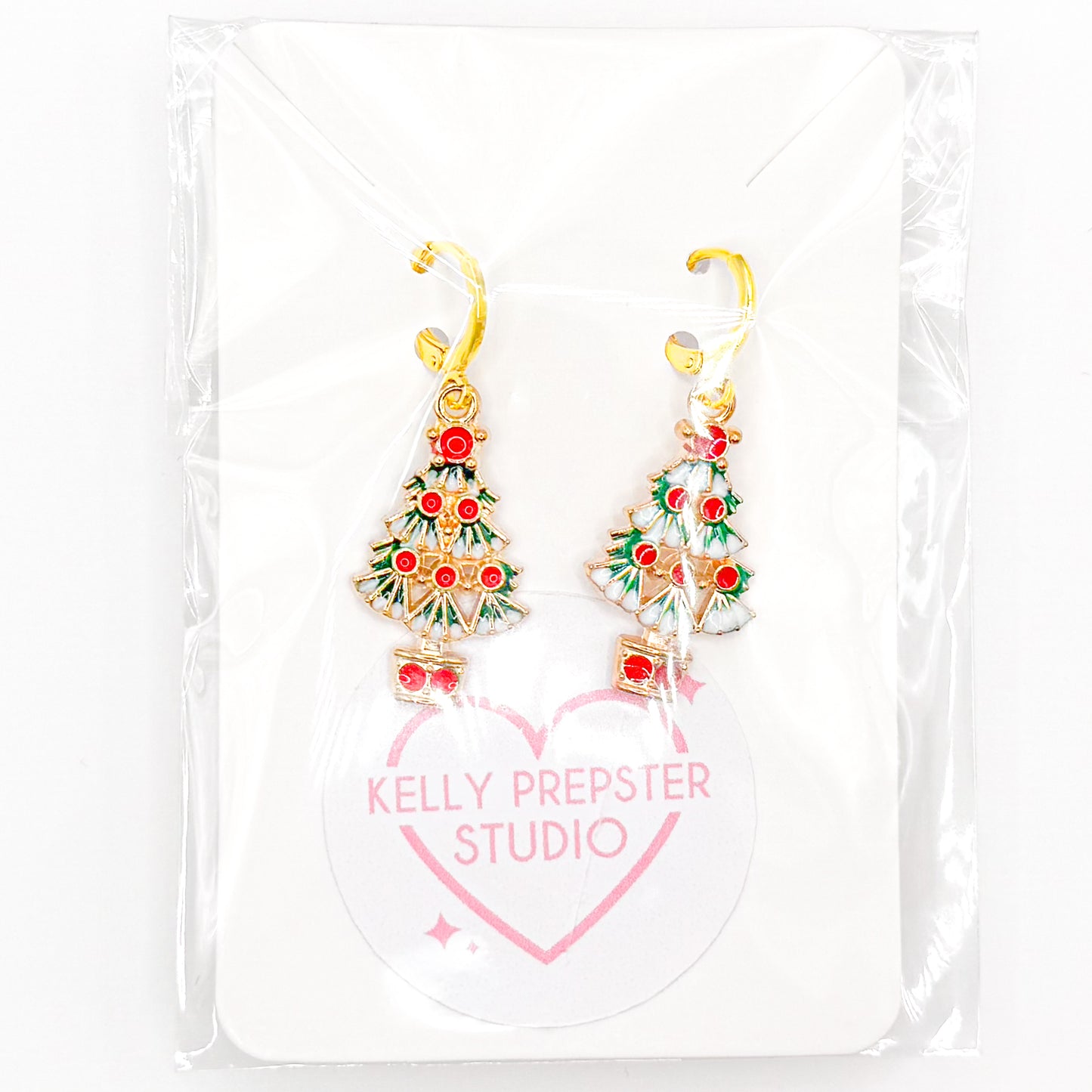 Happy Christmas Tree Huggie Earrings