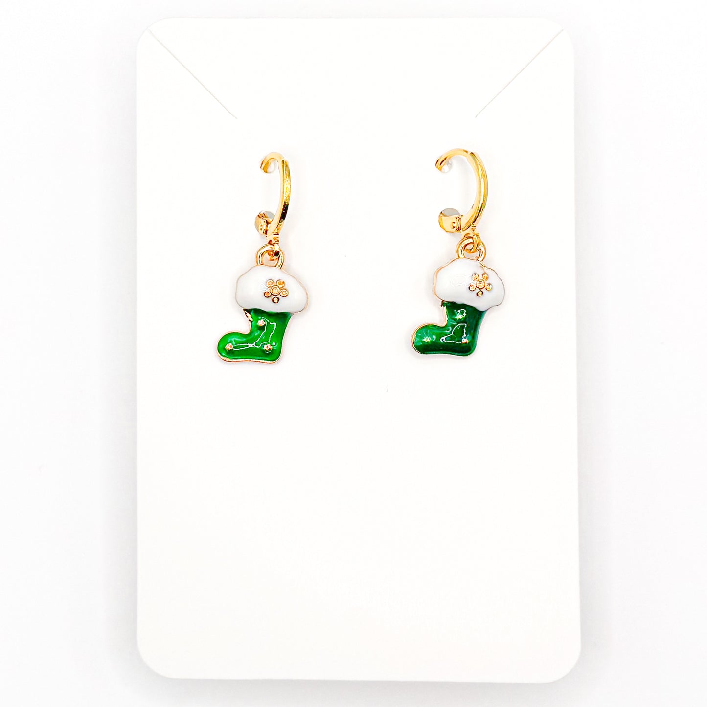 Green Stockings Huggie Earrings