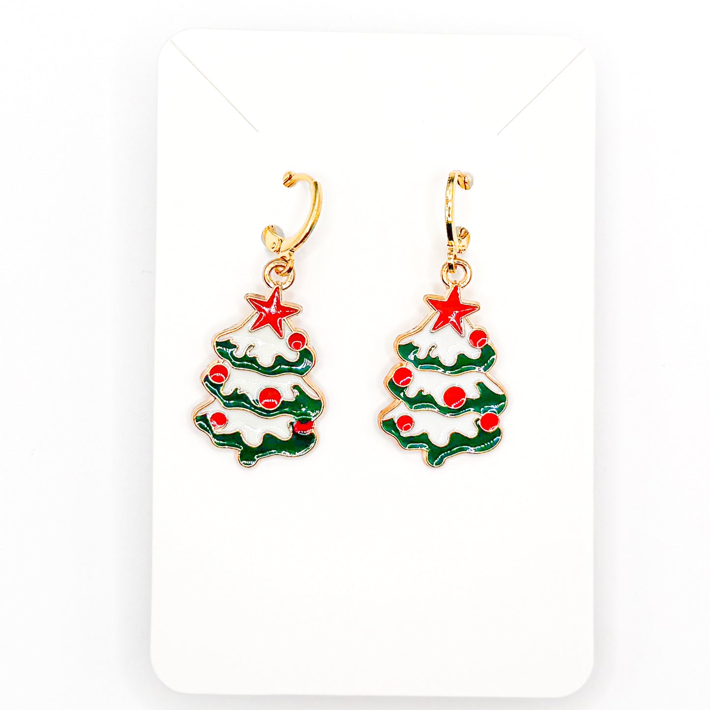 White Christmas Huggie Earrings