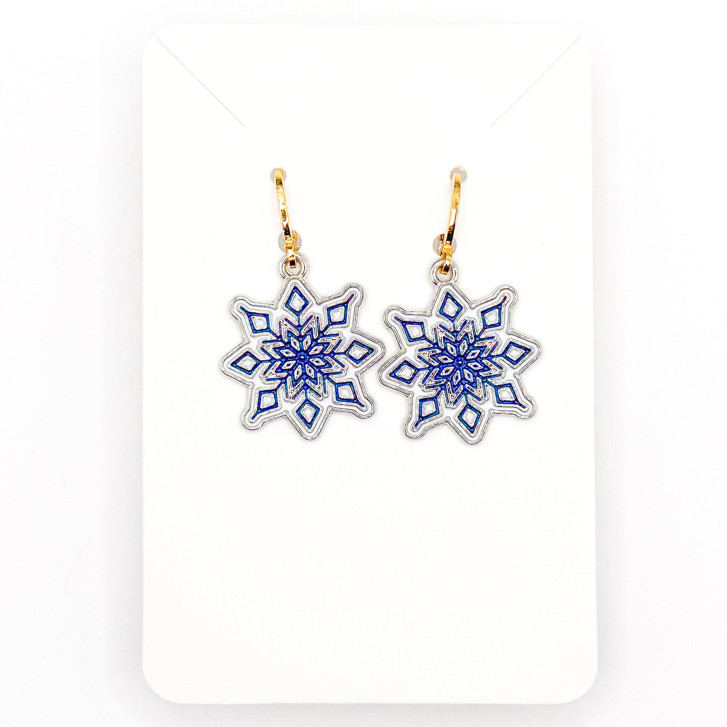 Blue Snowflakes Huggie Earrings