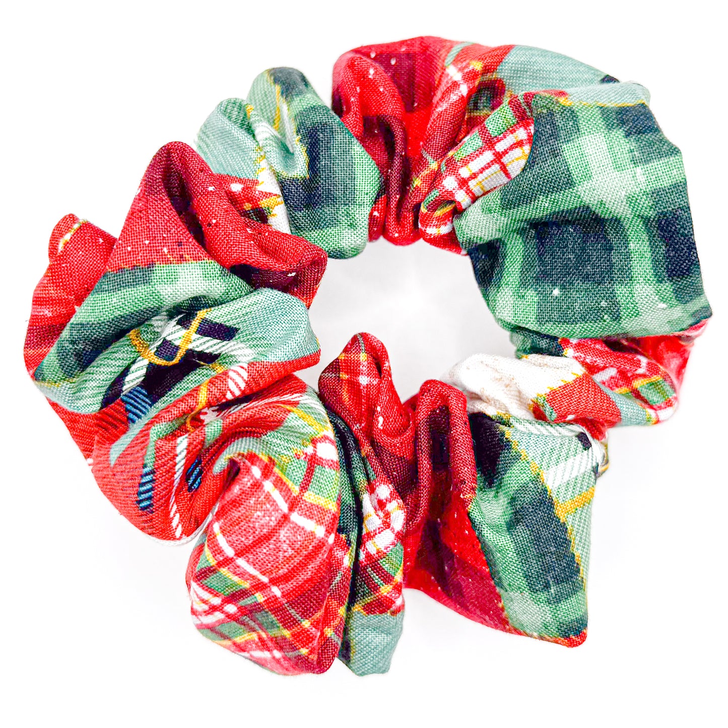Red and Green Holiday Plaid Hand-Sewn Scrunchie