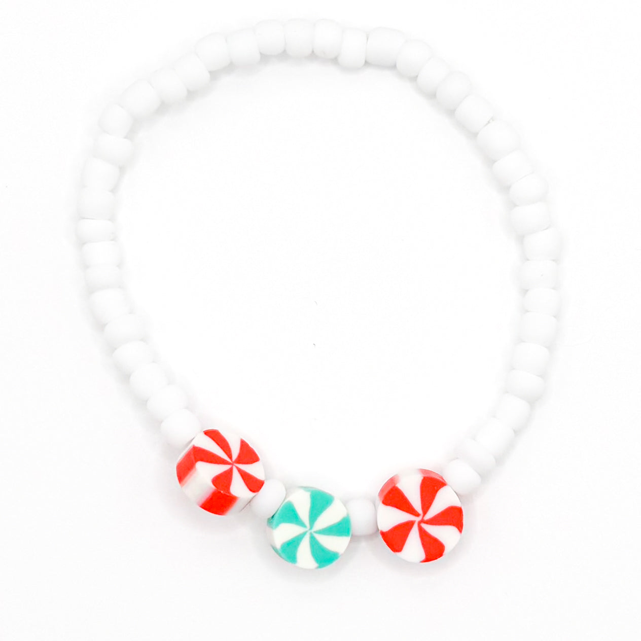 Red and Green Peppermint Seed Beaded Bracelet