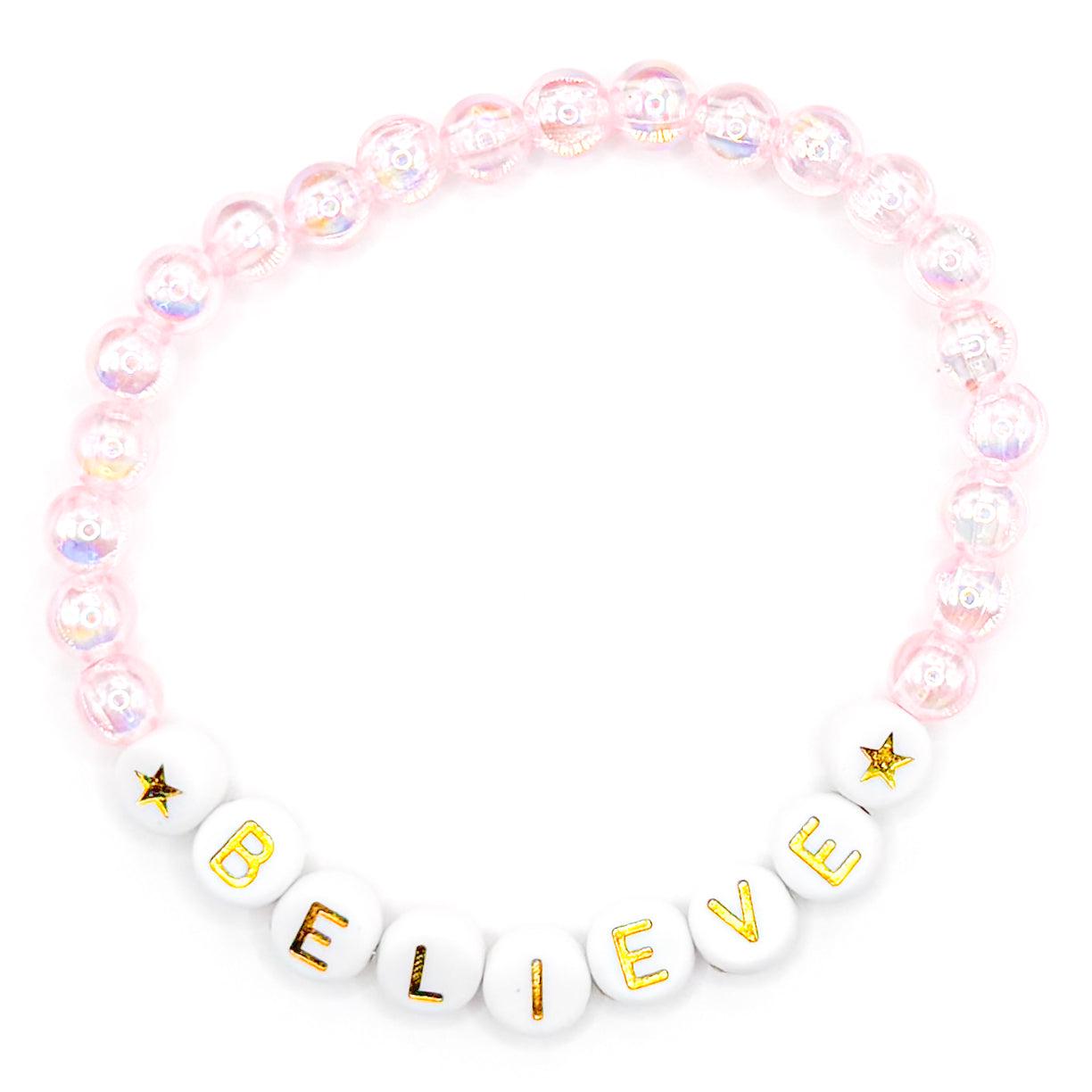 Pink "Believe" Beaded Bracelet