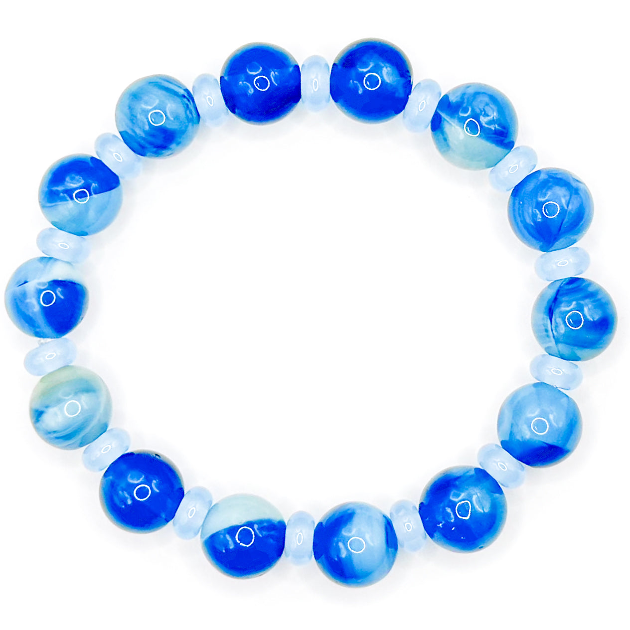 Blue Painted Bubbles Glass Beaded Bracelet