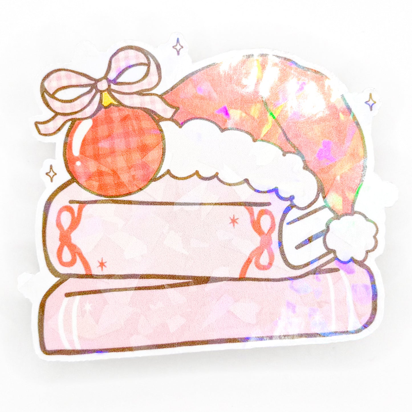 Pink Christmas Books Holographic Sticker