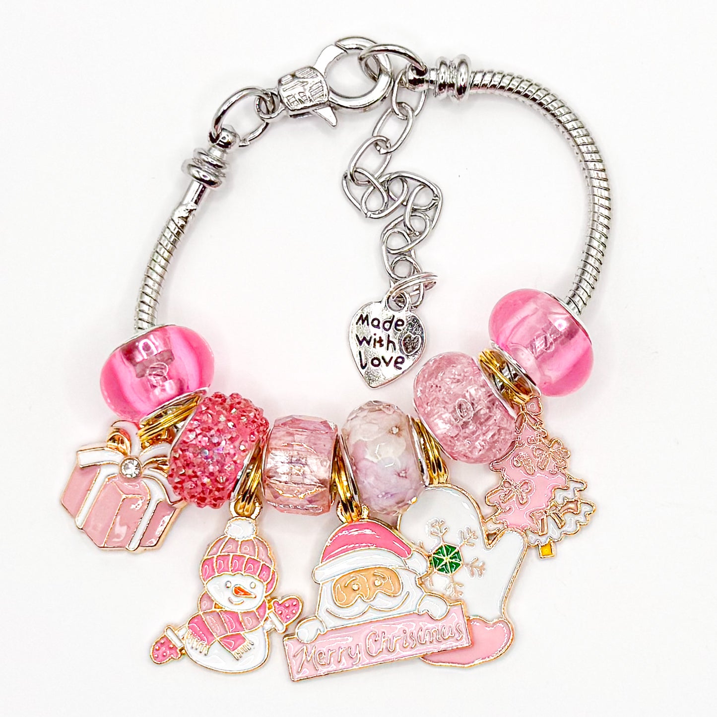 Pink Merry Christmas European Charm Bracelet