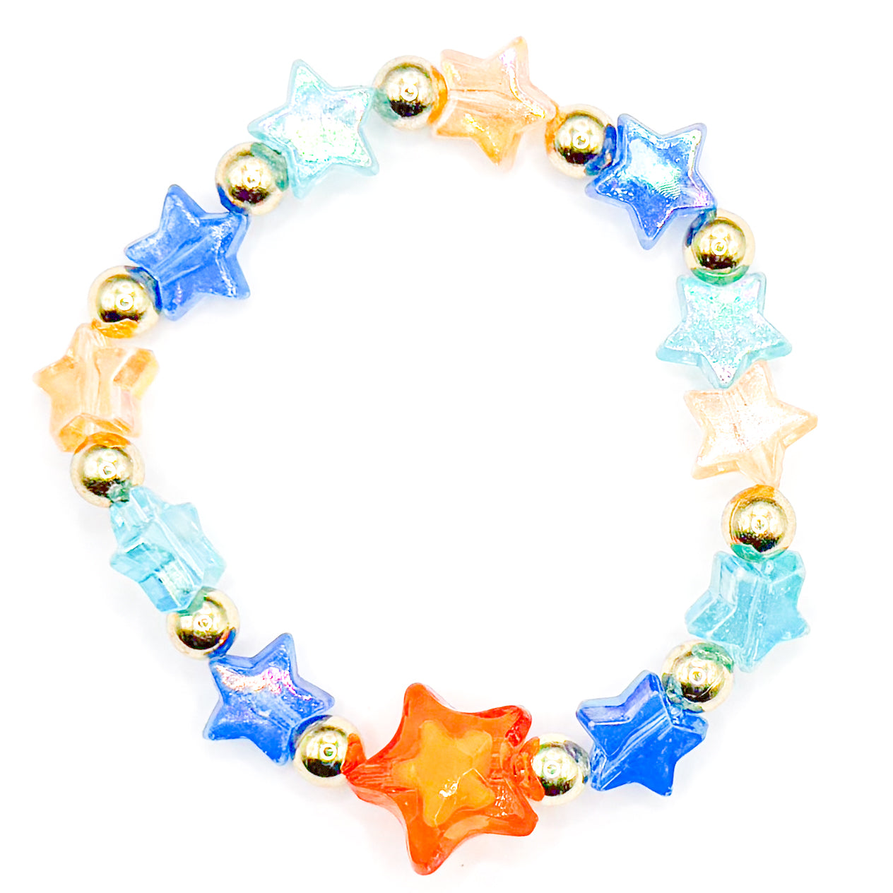 Blue and Orange Stars Beaded Bracelet