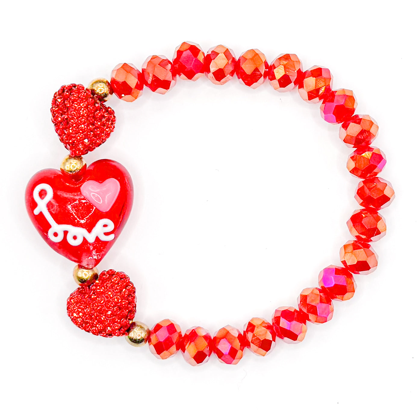 "Love" Heart Glass Beaded Bracelet