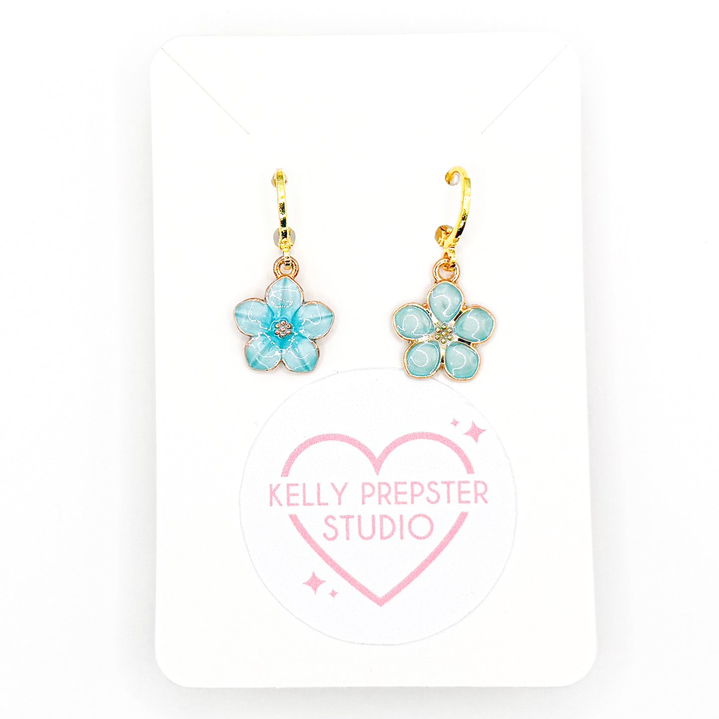 Blue Flowers Huggie Earrings