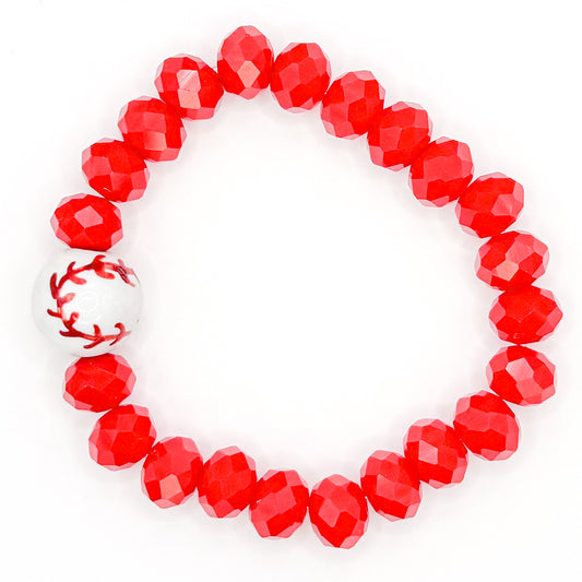 Red Baseball Glass Beaded Bracelet