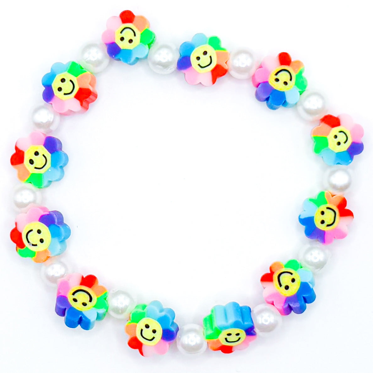 Bright Rainbow Flowers Beaded Bracelet