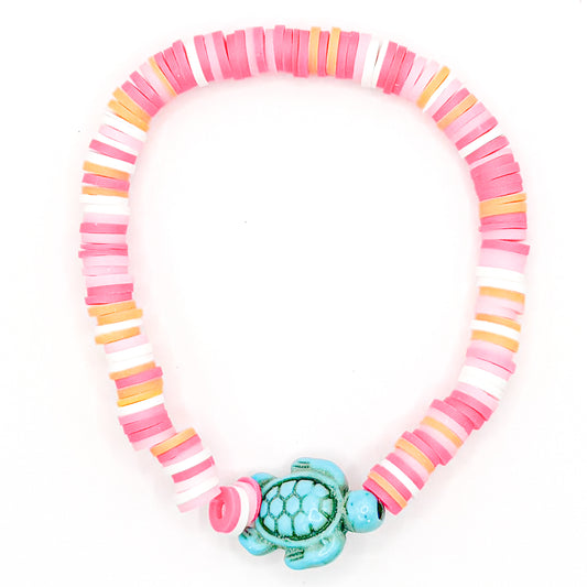 Blue Turtle Island Girl Clay Beaded Bracelet