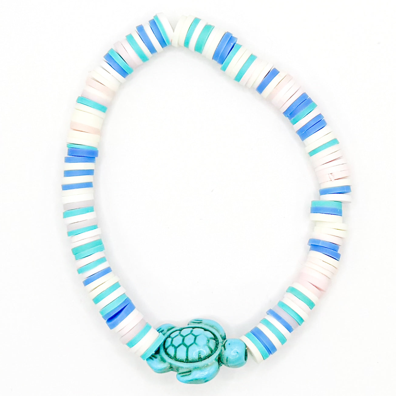 Blue Turtle Charm Beach Babe Clay Beaded Bracelet