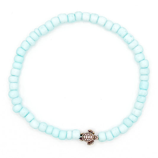 Light Blue Turtle Seed Beaded Bracelet