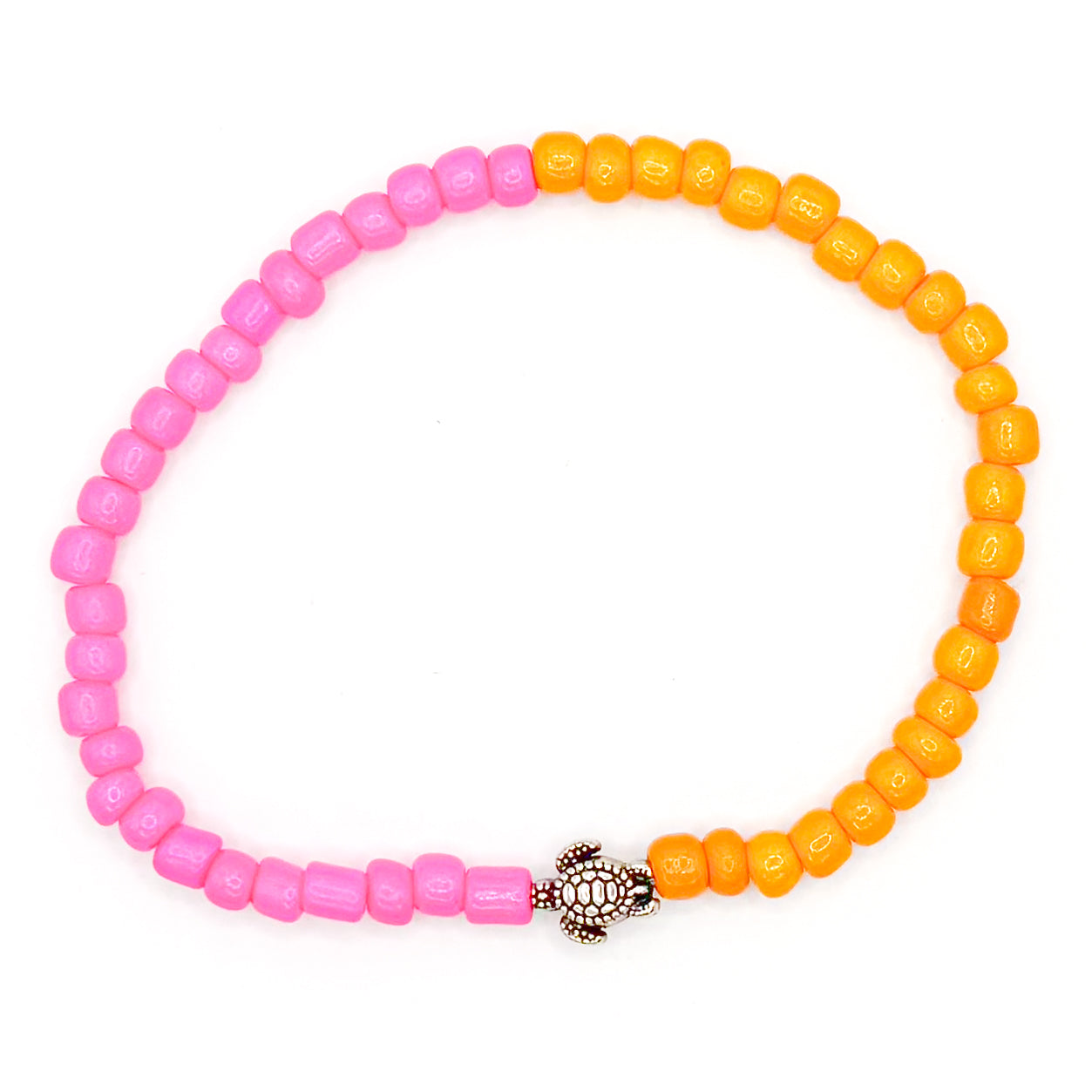Orange and Pink Turtle Seed Beaded Bracelet