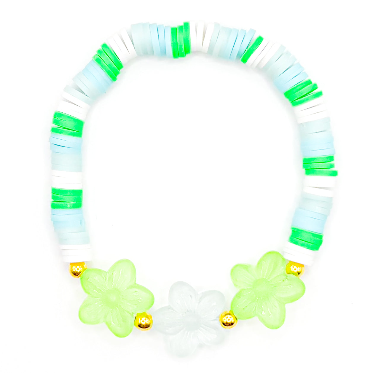 Green and Blue Tropical Flowers Clay Beaded Bracelet
