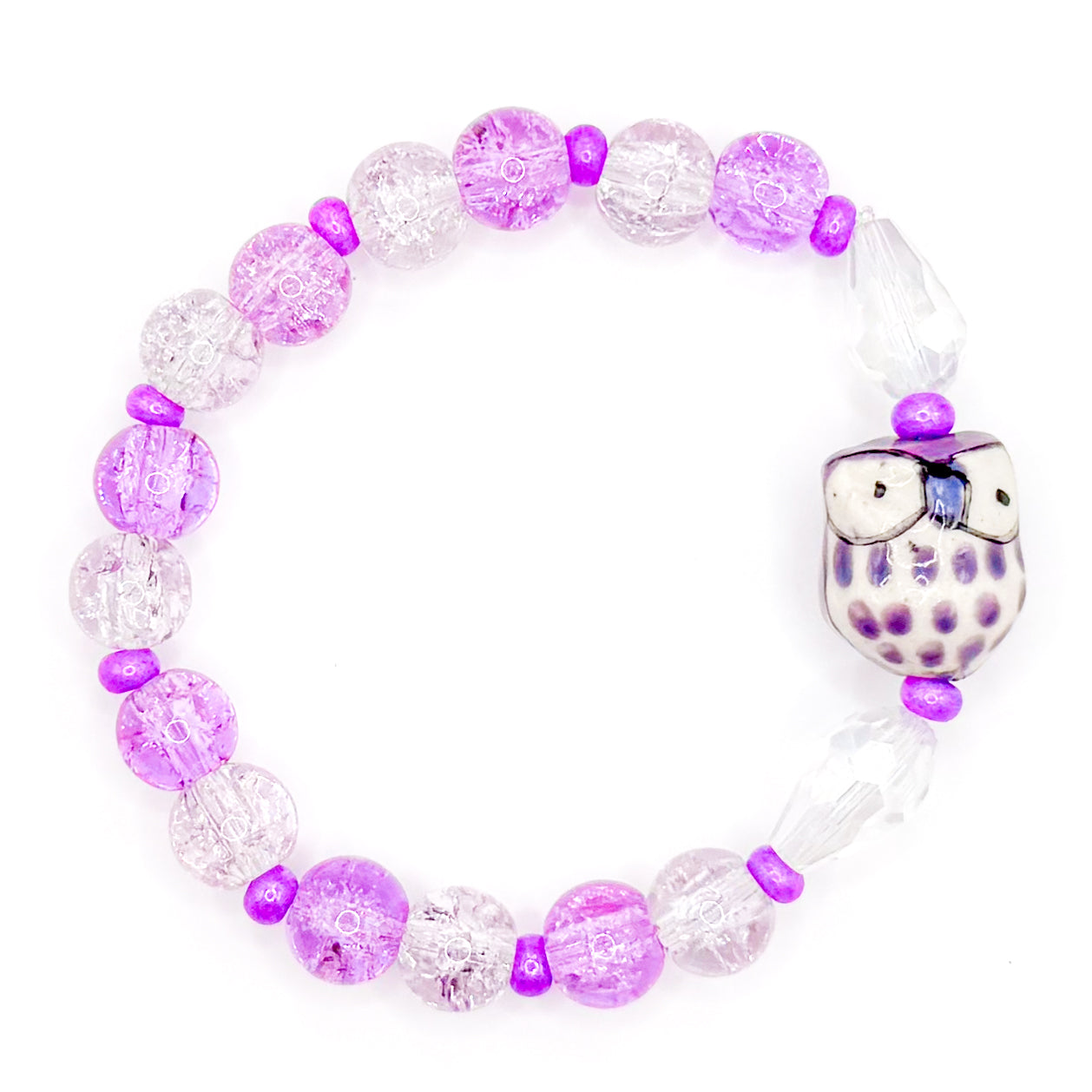 Purple Owl Glass Beaded Bracelet