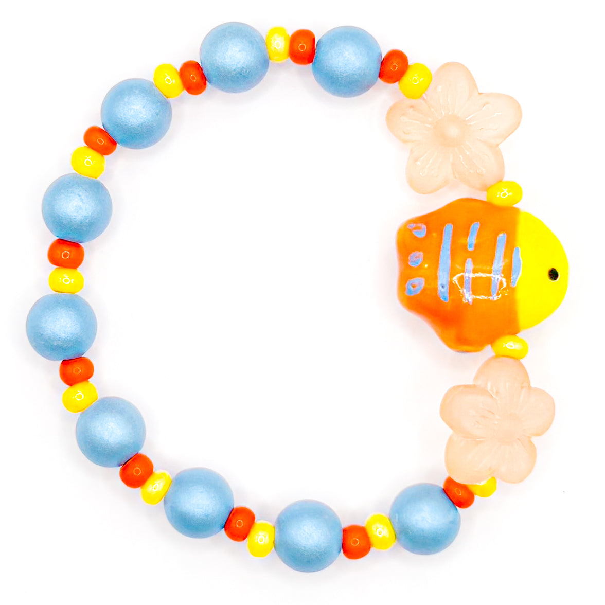 Blue and Orange Fish Glass Beaded Bracelet