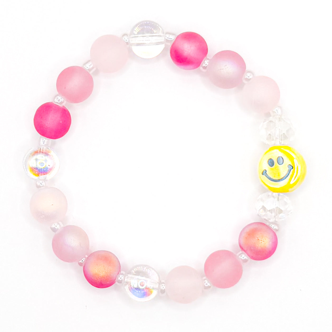 Pink Bubbly Smiles Glass Beaded Bracelet
