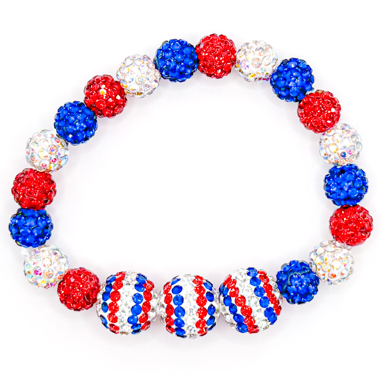 Red white and blue shimmer beaded bracelet