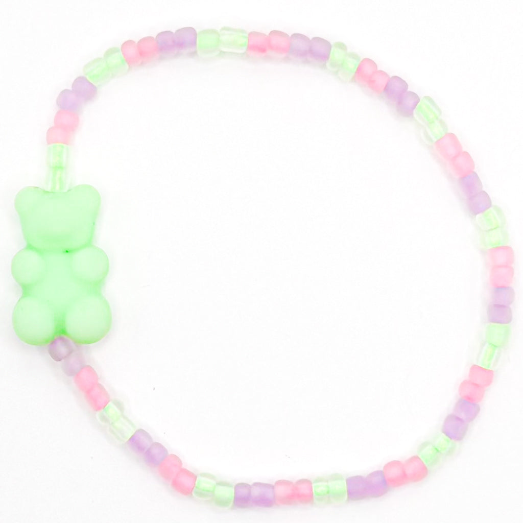 Green Jelly Gummy Bear Seed Beaded Bracelet