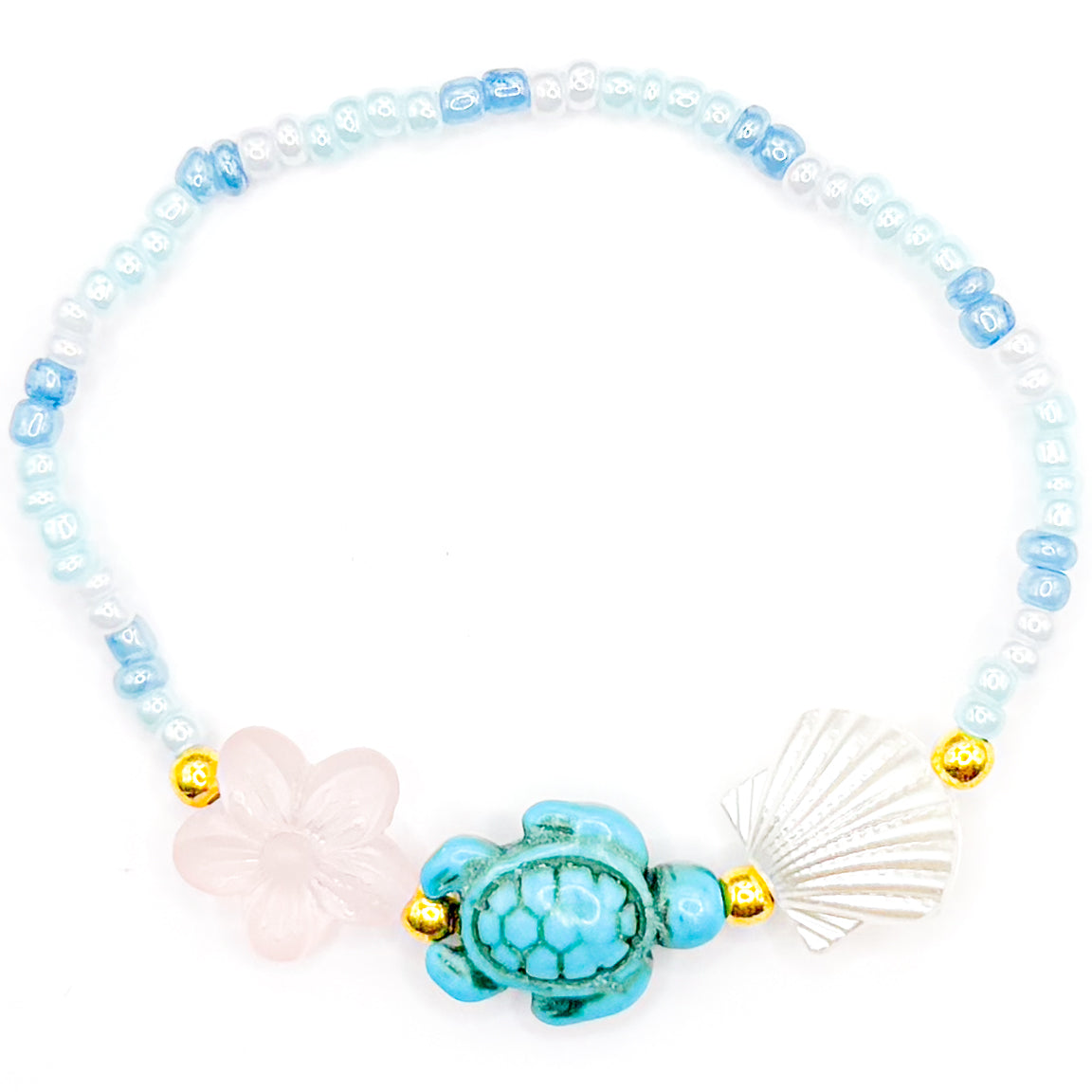 Turquoise Turtle Seed Beaded Bracelet