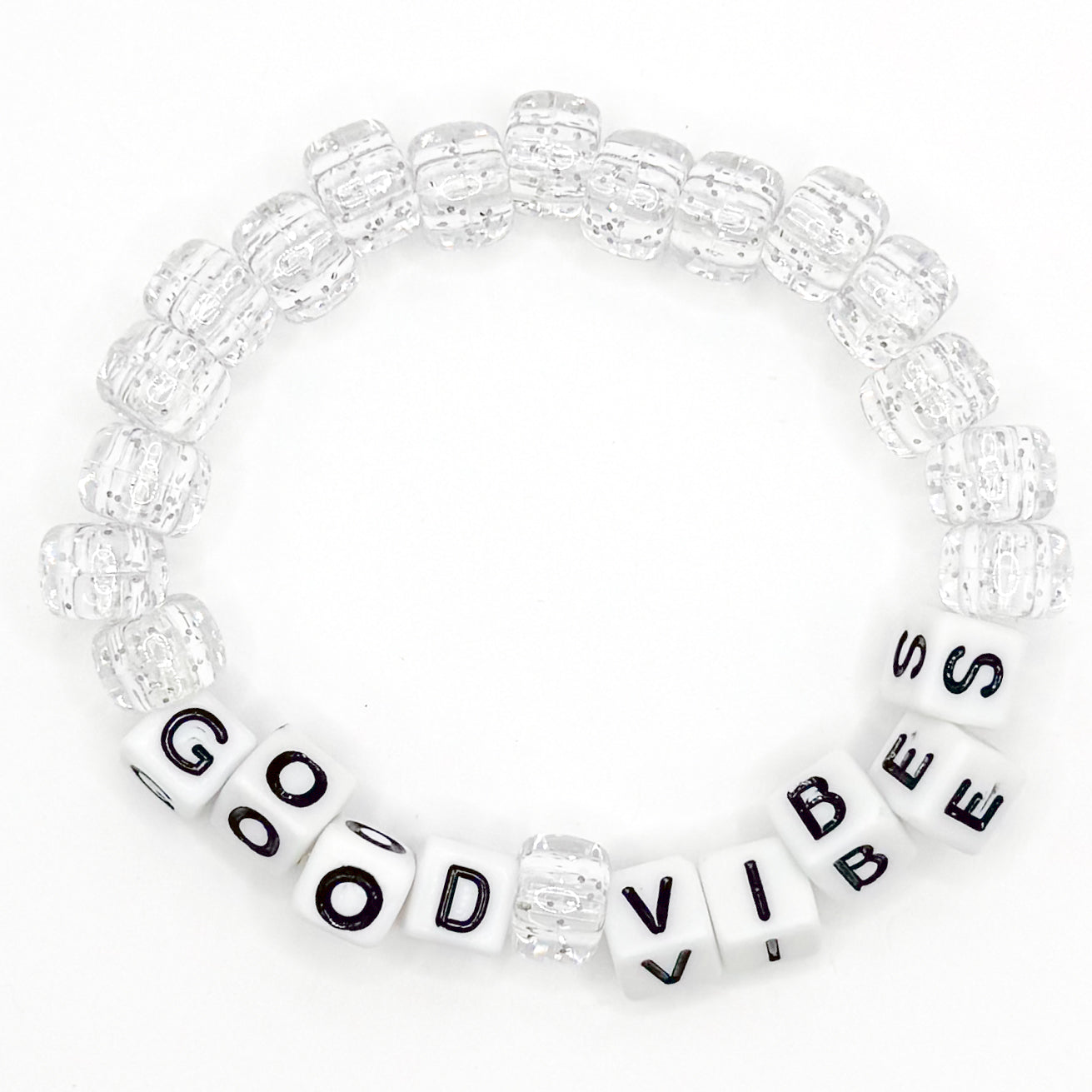 Clear "Good Vibes" Beaded Bracelet