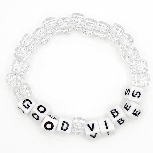 Clear "Good Vibes" Beaded Bracelet