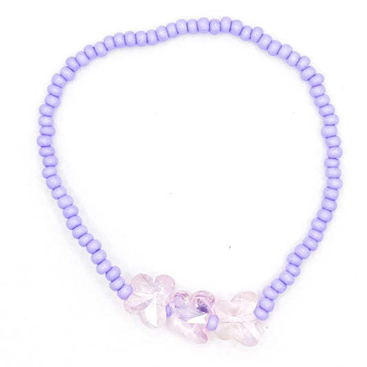 Purple Triple Butterflies Seed Beaded Bracelet