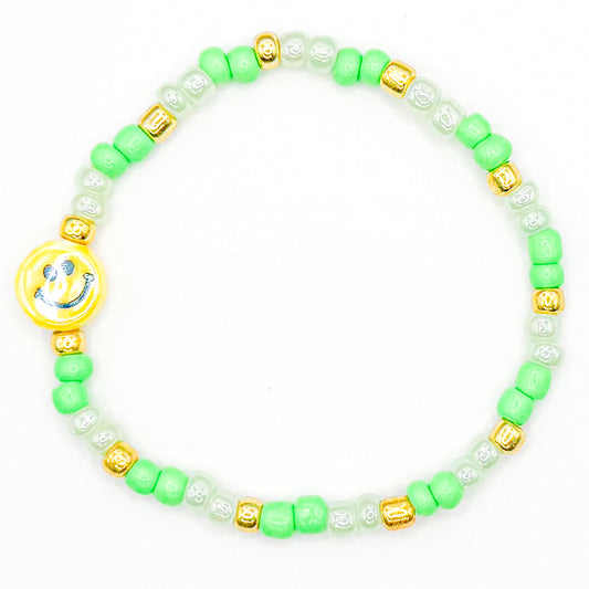 Bright Green Smiles Seed Beaded Bracelet