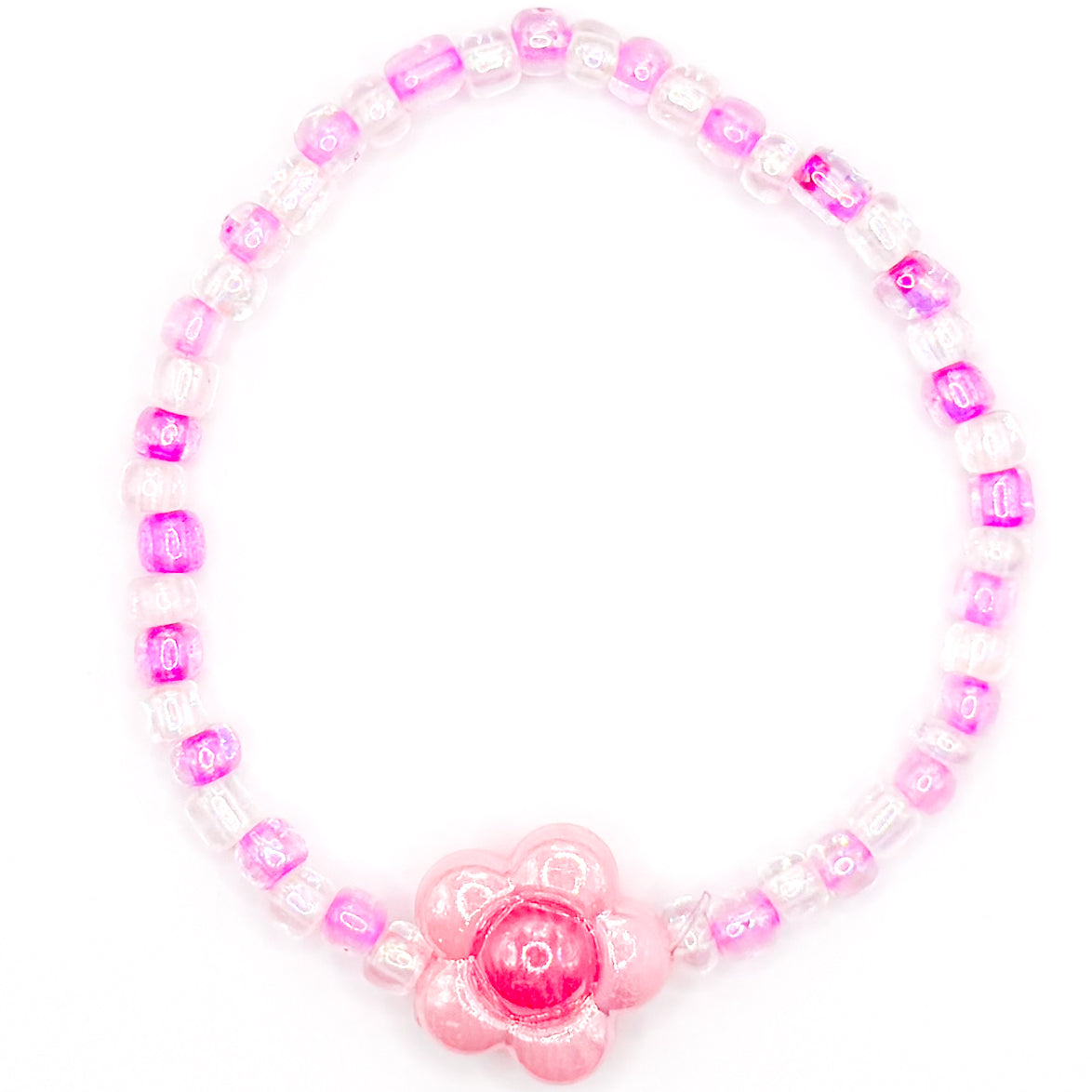 Preppy Pink Flower Seed Beaded Bracelet