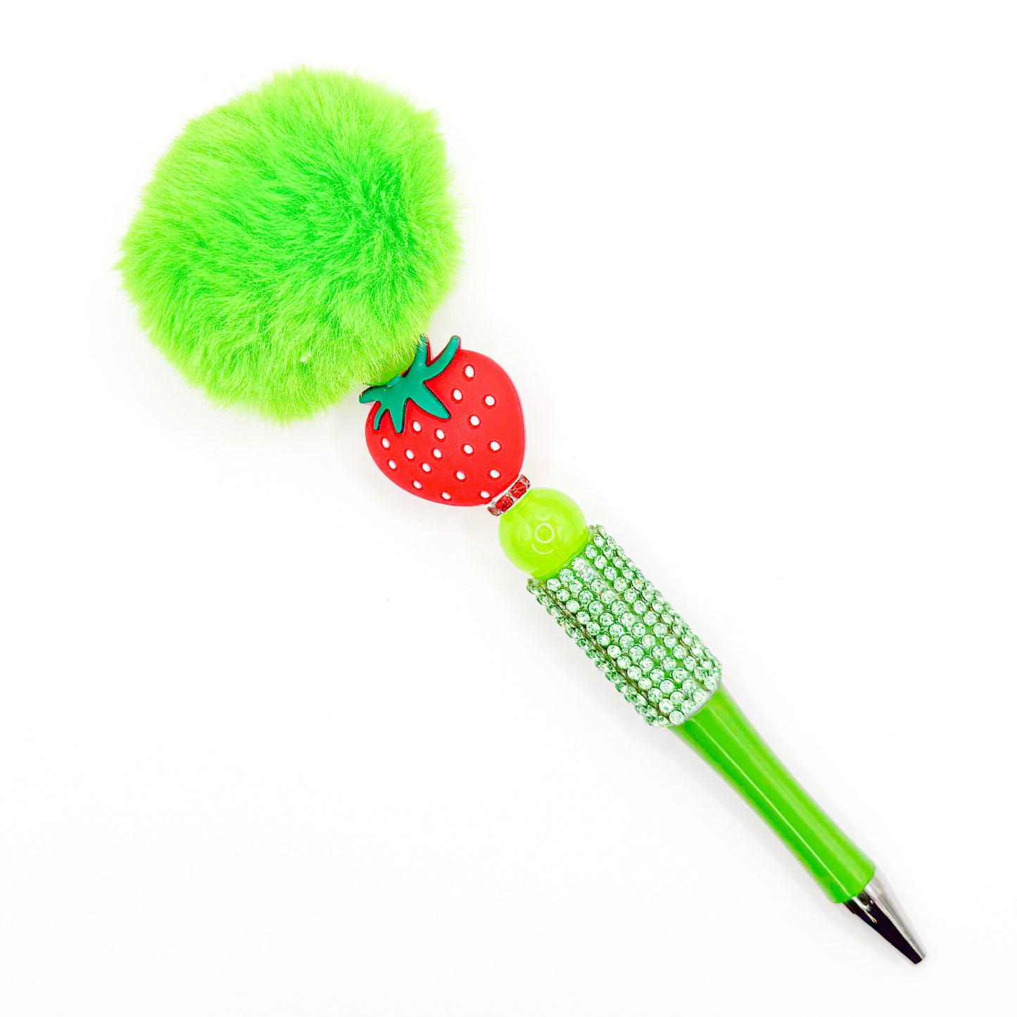 Green Strawberry Pom Pom Charm Pen