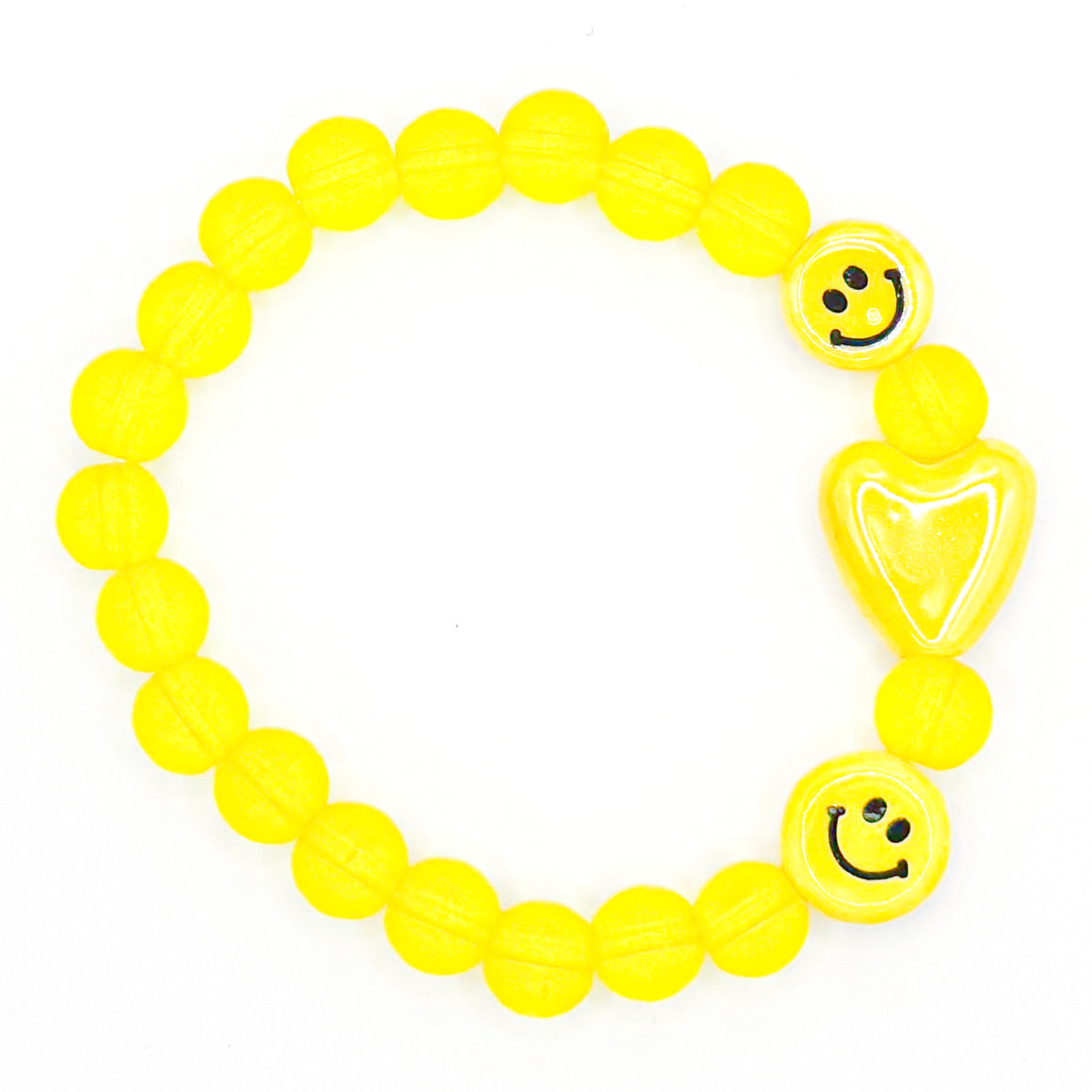 Yellow Smiley Heart Glass Beaded Bracelet