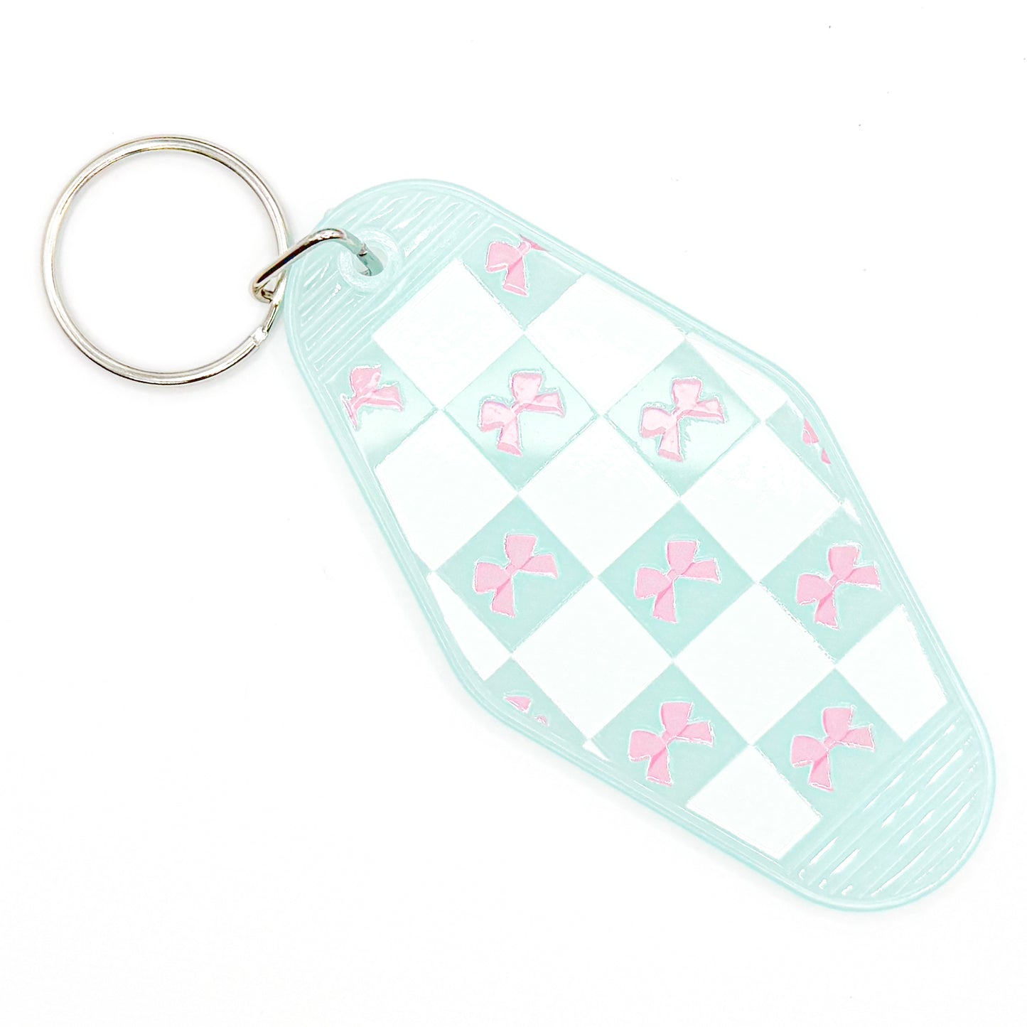 Blue Checkered Bows Keychain