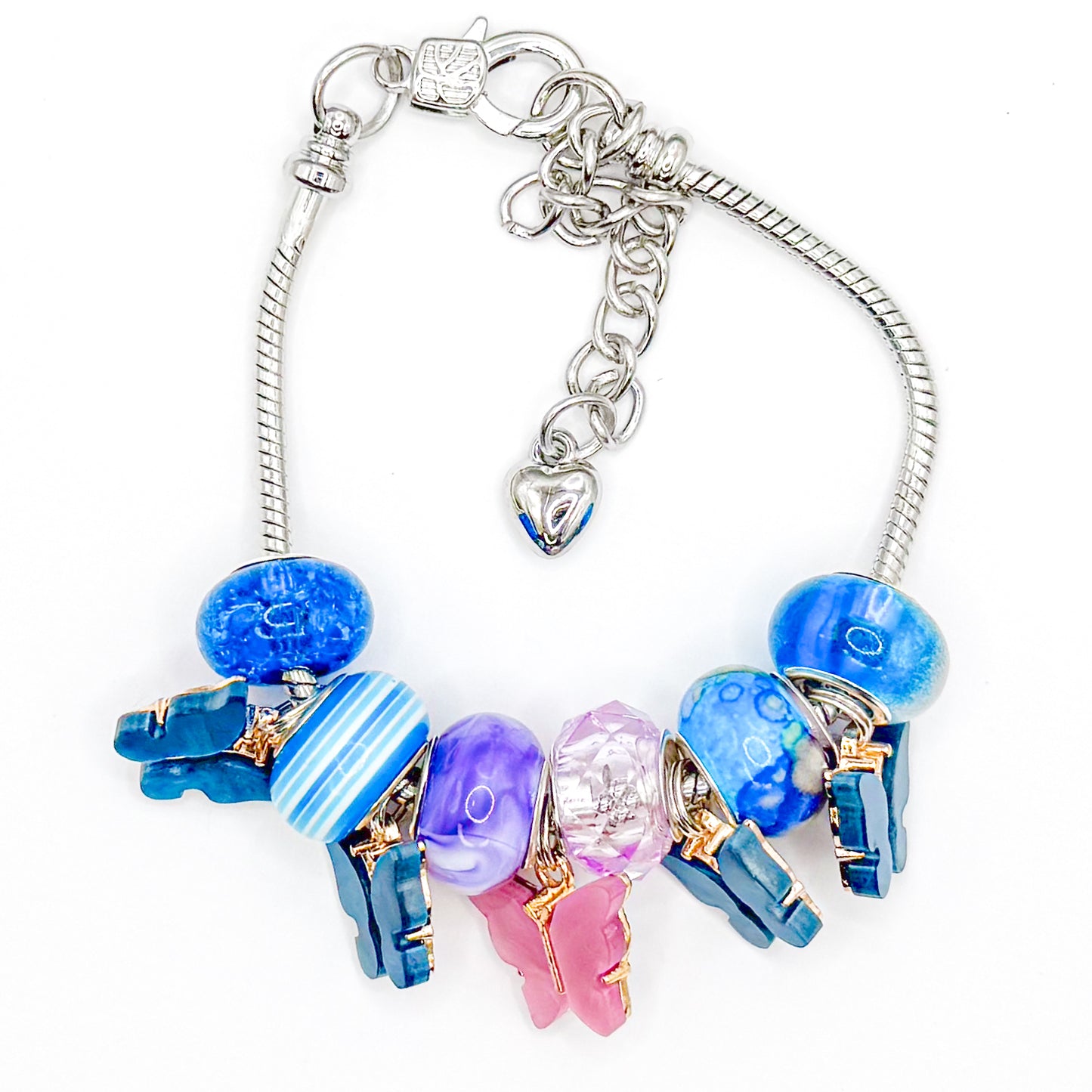 Sparkly Blue Butterflies European Bracelet
