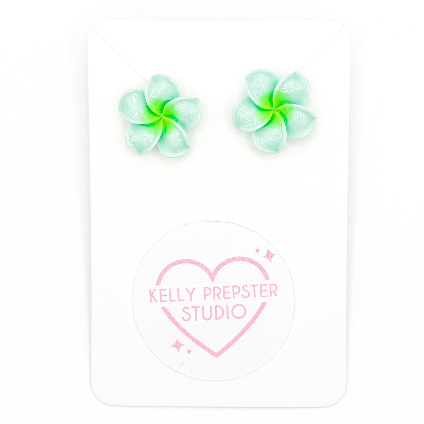 Green Aloha Flowers Post Earrings