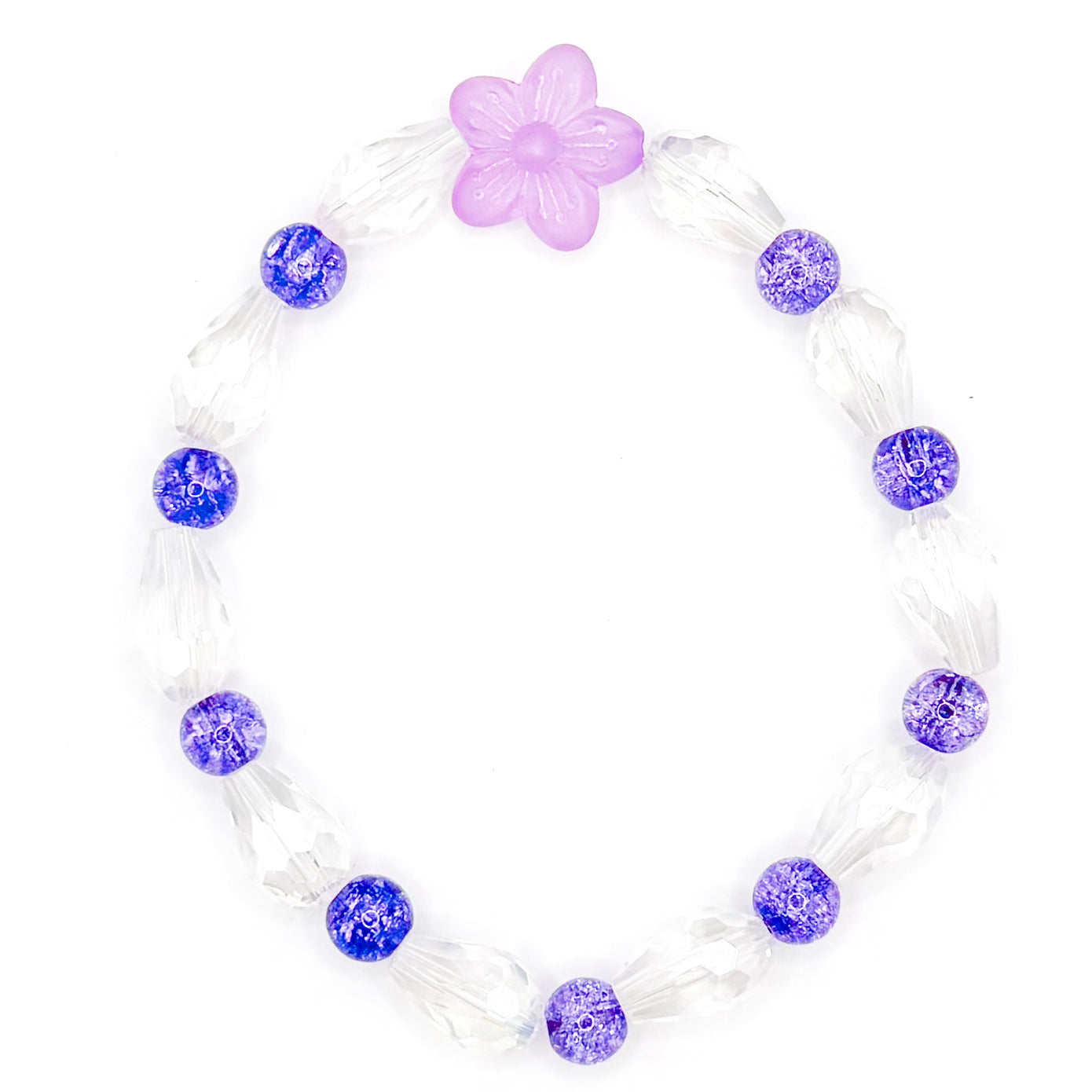 Purple Tropical Flower Glass Beaded Bracelet