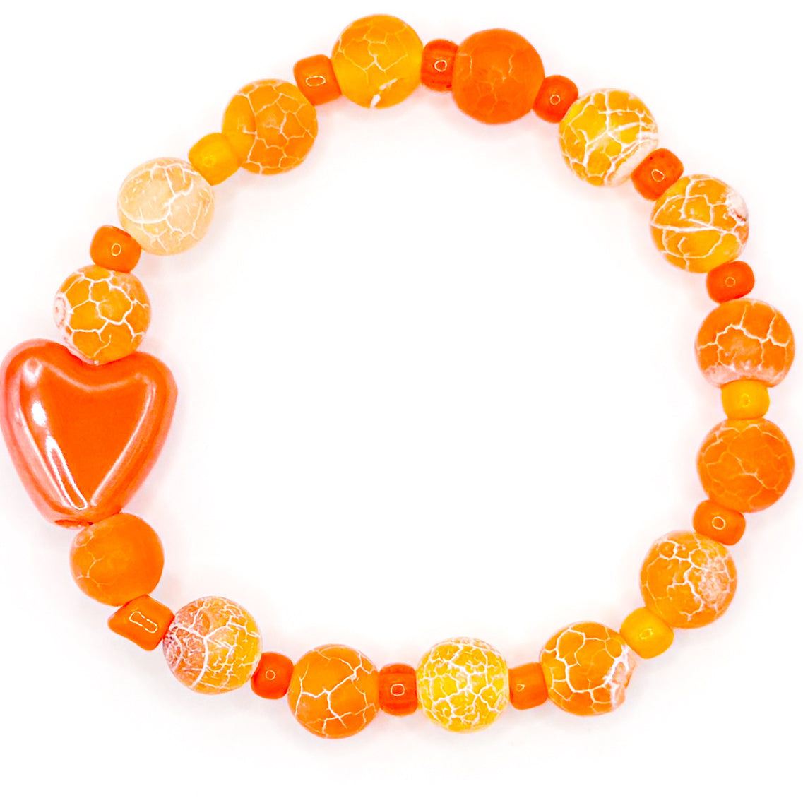 Orange Crackle Heart Glass Beaded Bracelet