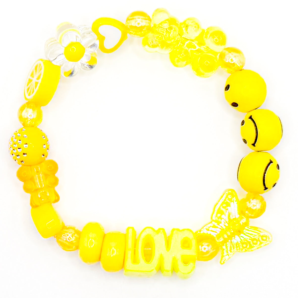 Yellow "Love" Charm Beaded Bracelet