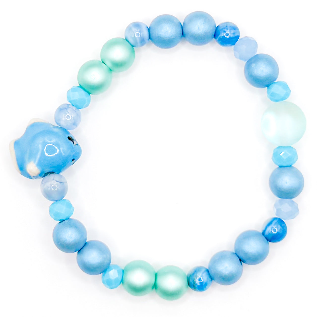 Blue Fish Glass Beaded Bracelet