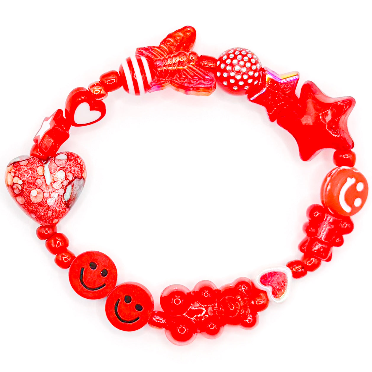Red Smiley Charm Beaded Bracelet