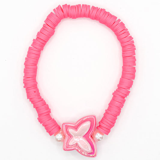 Hot Pink Butterfly Clay Beaded Bracelet