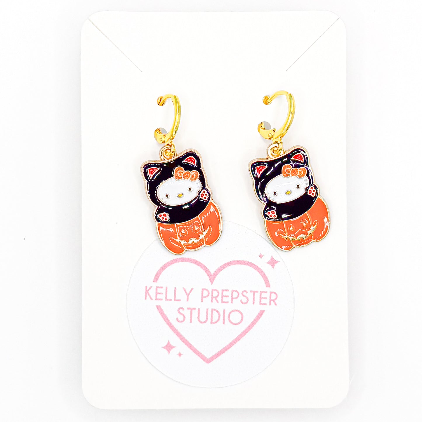 Jack-O-Lantern Kitty Huggie Earrings
