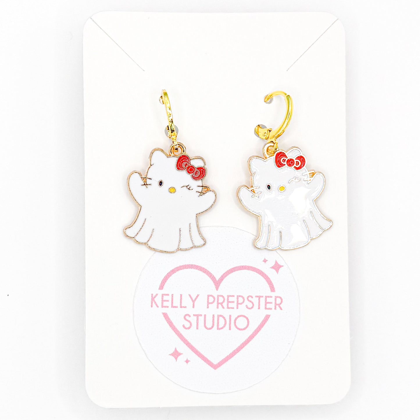 Ghost Kitty Huggie Earrings