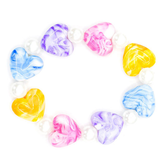 Colorful Pearl Hearts Beaded Bracelet